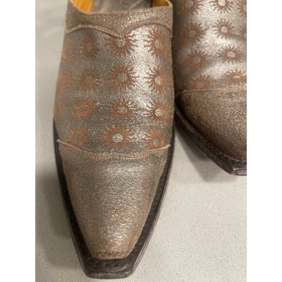Old Gringo Metallic Gold Leather Floral Embossed Pointed Toe Ankle Wrap Heels Wo - Picture 1 of 12